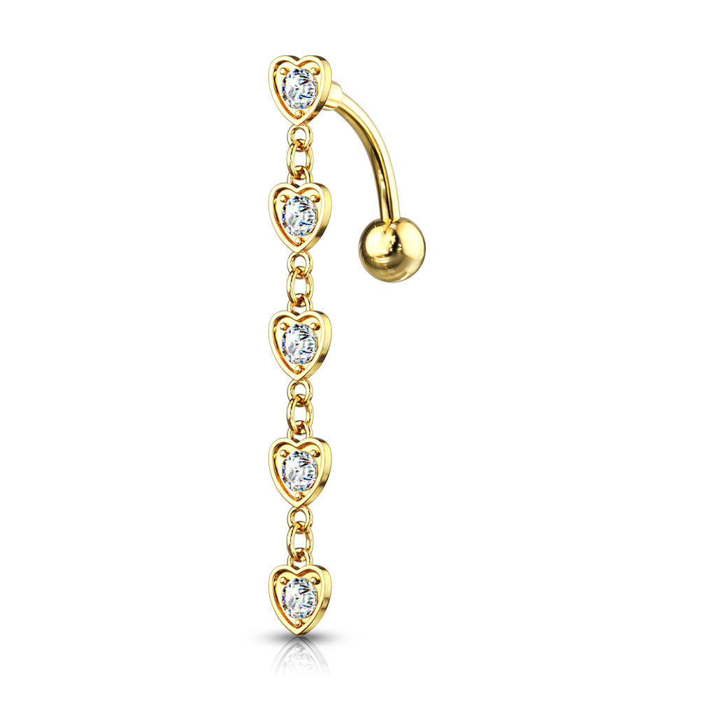 14G Surgical Steel Dangle Hearts Top Drop 3/8" (10mm) Belly Button Rings